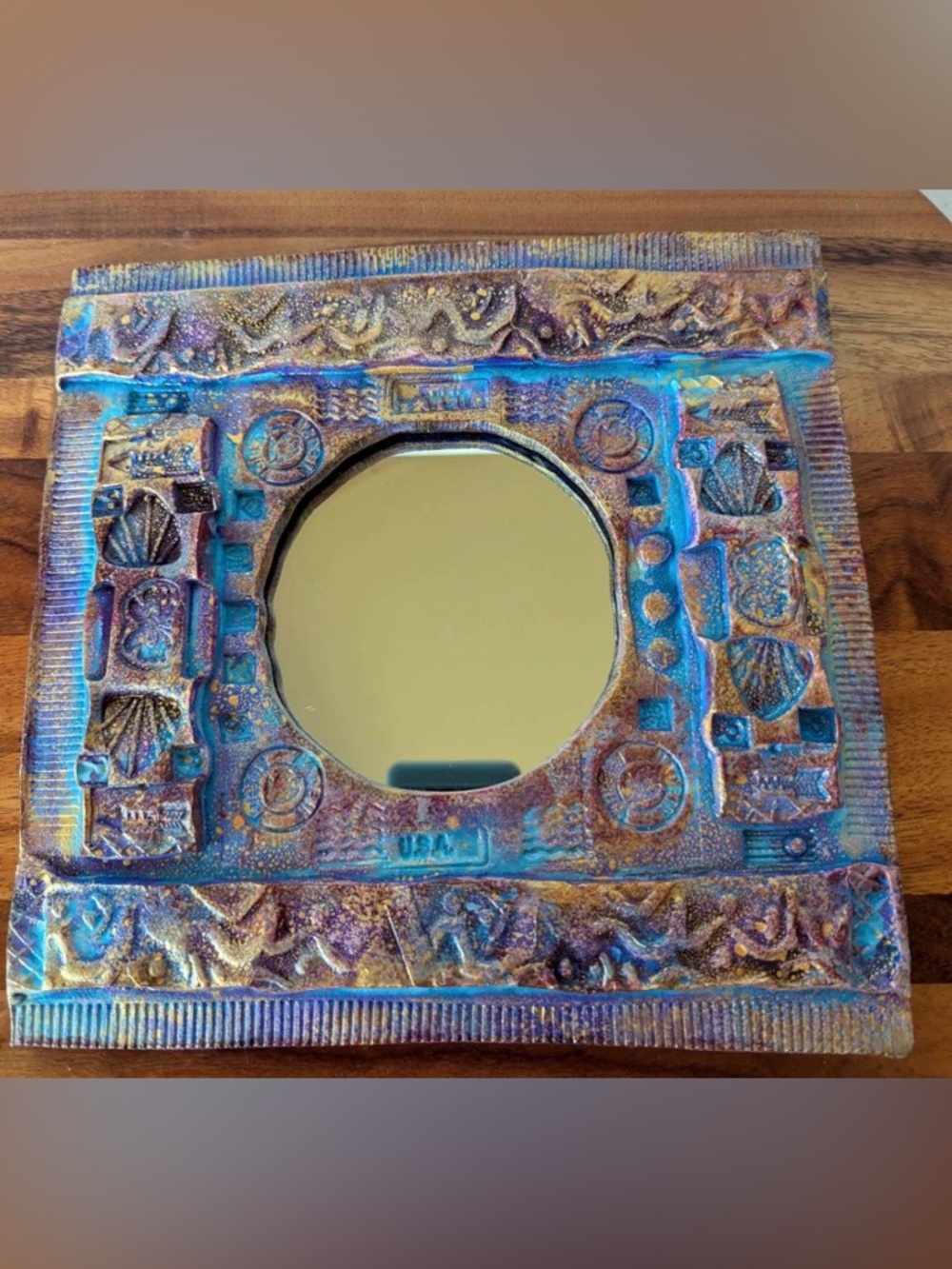 Iridescent Mexican Talavera Style Mirror | Folkart | Wall Art | 9 Inch